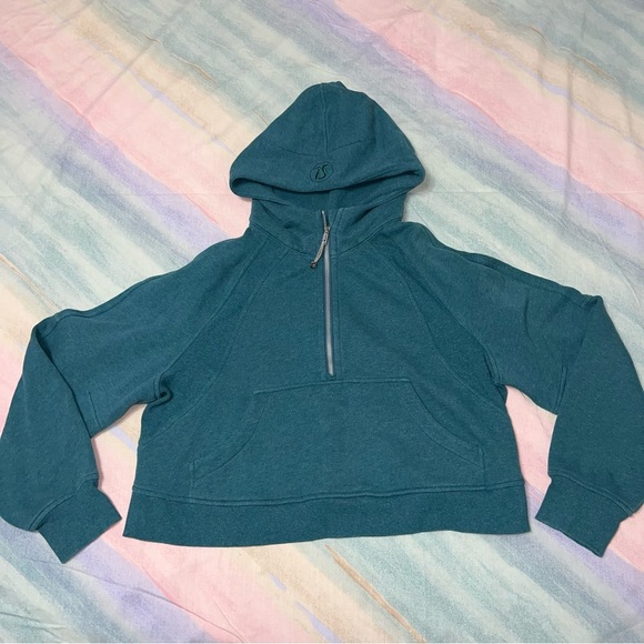 LULULEMON Scuba Oversized 1/2 Zip Hoodie Heathered Desert Teal size M/L - Picture 5 of 11